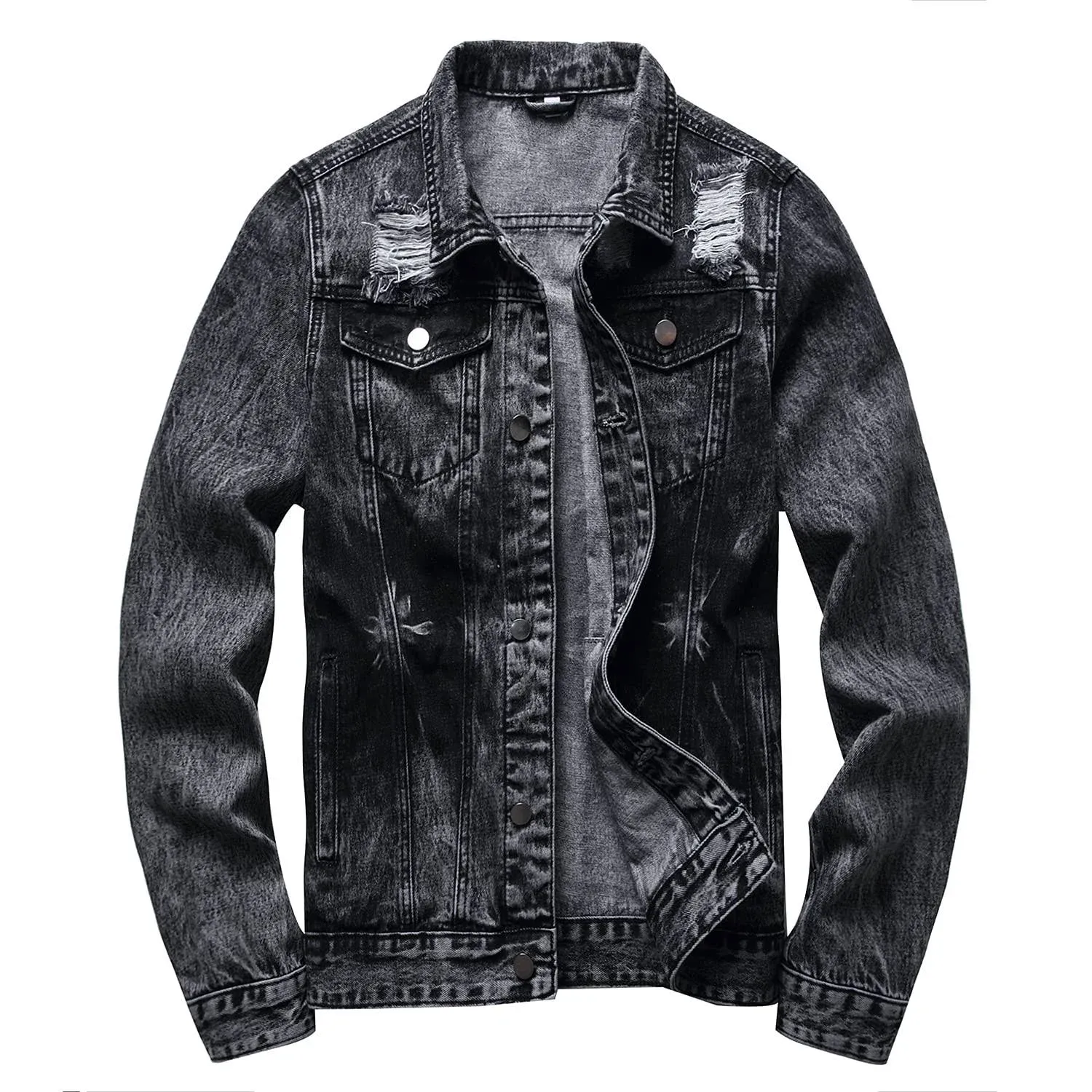 RANMCC Jean Jacket for Men Slim Fit Ripped Denim Jacket Coat