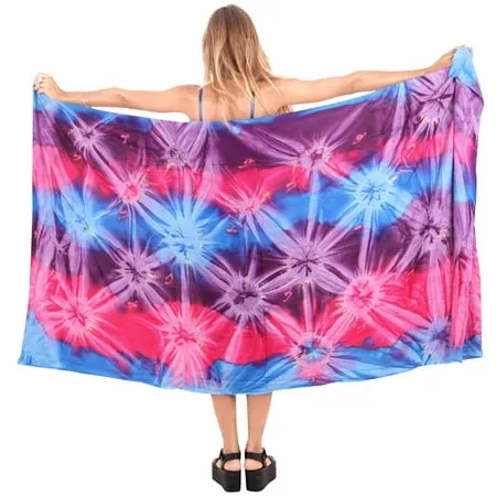 HAPPY BAY Women s Beach Swimsuit Sarong Wrap Cover up Bikini Wraps Summer Pareo Cover ups for Swimwear Women One Size Royal Tie Dye