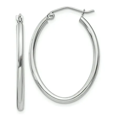 Beautiful 14k White Gold Polished 2mm Oval Tube Hoop Earrings