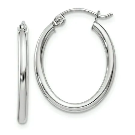 Beautiful 14k White Gold Polished 2mm Oval Tube Hoop Earrings