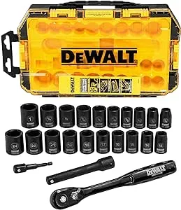 DEWALT Impact Socket Set with Ratchet, Metric/SAE, 1/2" Drive, 23-Piece Set with Case (DWMT74739)