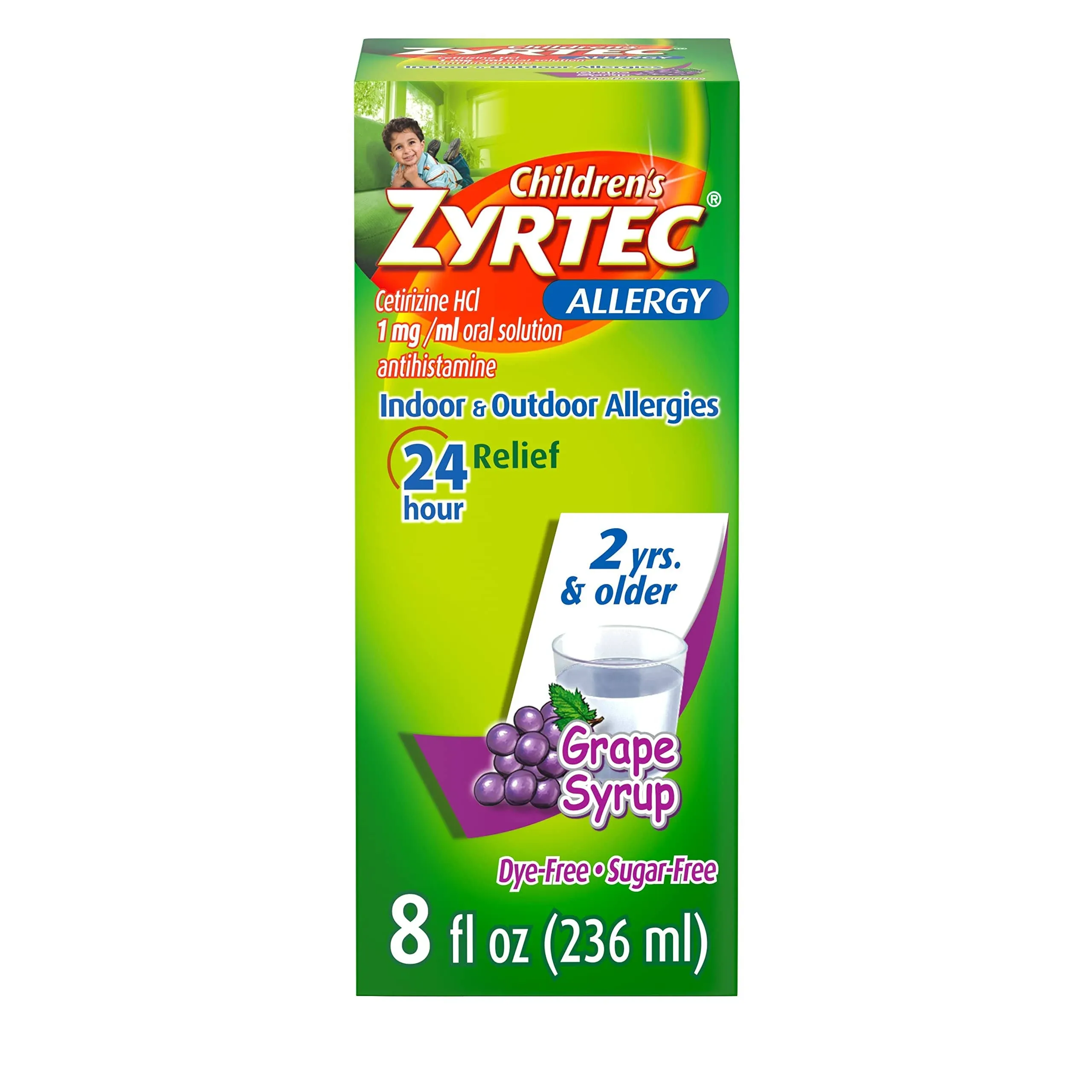 Zyrtec 24 Hour Children's Allergy Relief Syrup, Grape Flavor - 8 fl oz