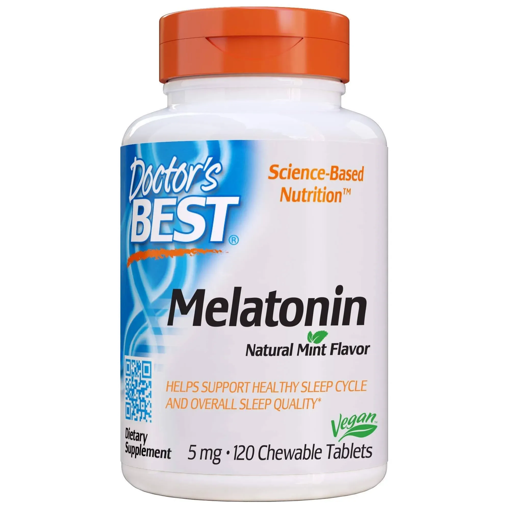 Doctor's Best Melatonin, Helps Promote Healthy Sleep, Jet-Lag, Brain Health & Cognitive Function, Non-GMO, Vegan, Gluten Free, 5 Mg, 120 Chewable Tablets