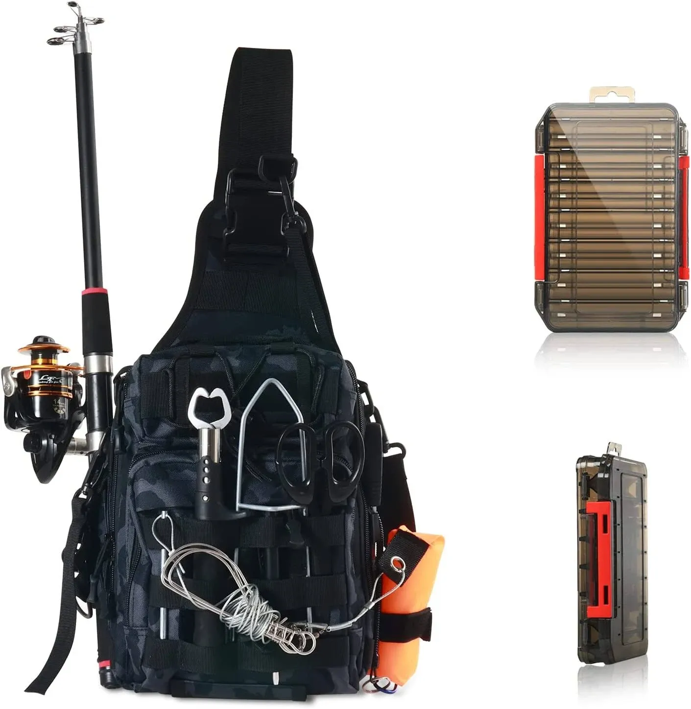 Compact Fishing Tackle Bag Fishing Bag with Tackle Box and Rod Holder Outdoor