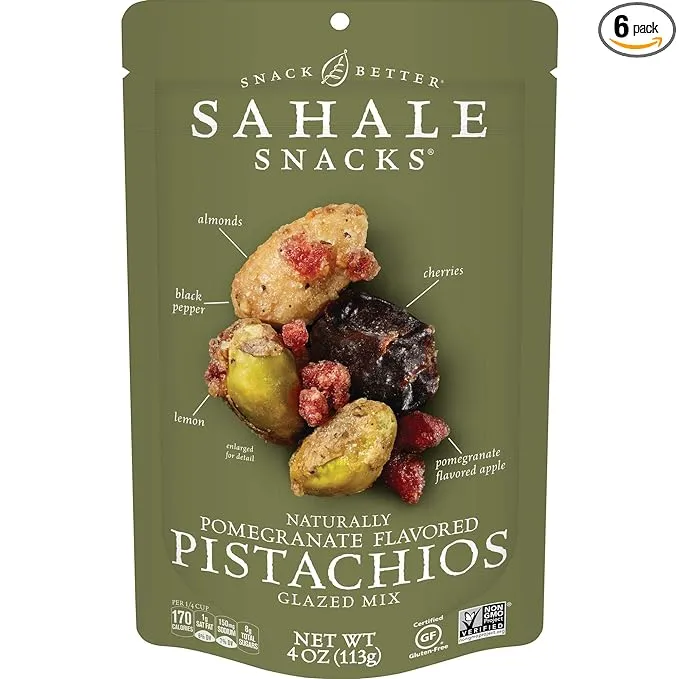 Sahale Snacks Pomegranate Flavored Pistachios Glazed Mix, 4 Ounces (Pack of 6)