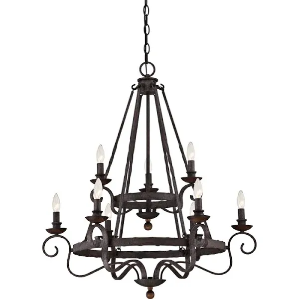 Quoizel Noble 9-Light Wide Chandelier, Rustic Black