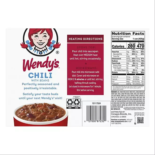 Wendy's Chili With Beans (15 oz., 6 pk.)