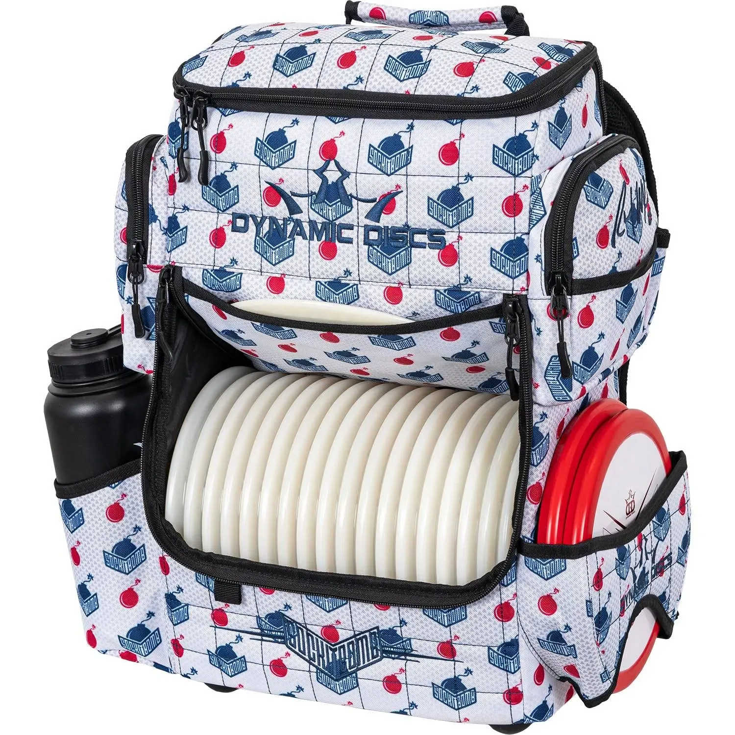 Dynamic Discs Combat Ranger Disc Golf Backpack | Large Main Compartment That Can Hold 18+ Discs | On-Deck Frisbee Golf Putter Pouch | Padded Back Panel and Straps for Extra Comfort (Sockibomb White)