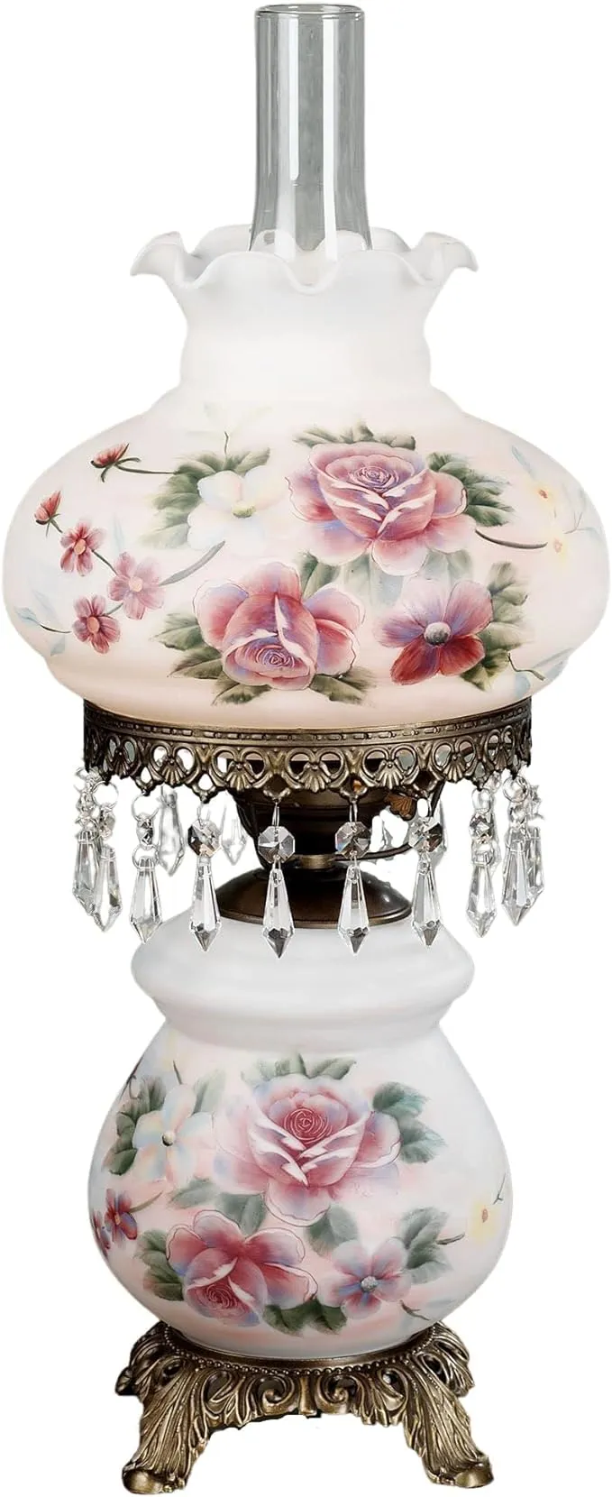 Touch of Class Beatrice Hurricane Rose Table Lamp Pink - Victorian Style - Crystal Beads, Glass - Floral Aesthetic, Roses - Electric - Vintage