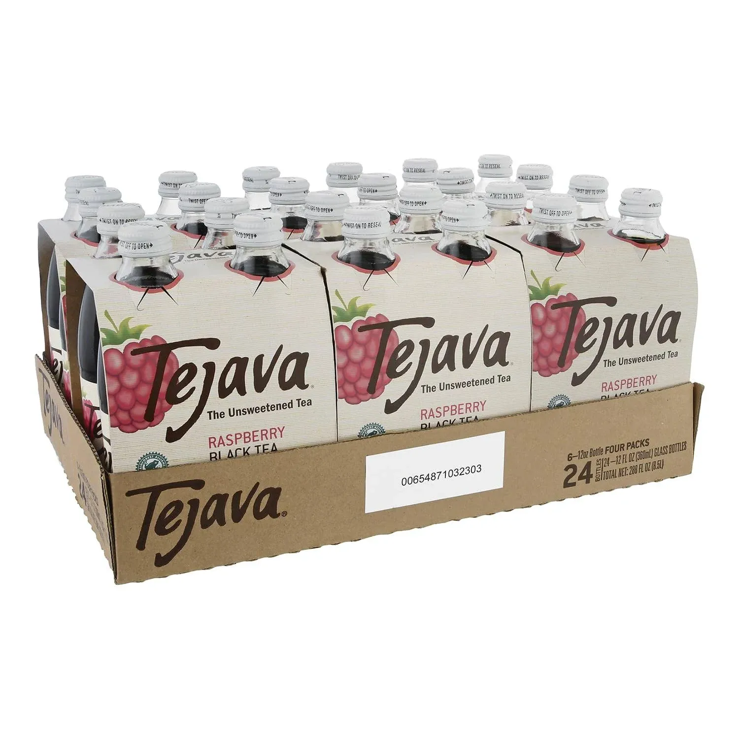 Tejava Raspberry Black Iced Tea, 24 Pack, 12oz Glass Bottles, Unsweetened, Non-GMO, Kosher, No Sugar or Sweeteners, No calories, No Preservatives, Brewed in Small Batches