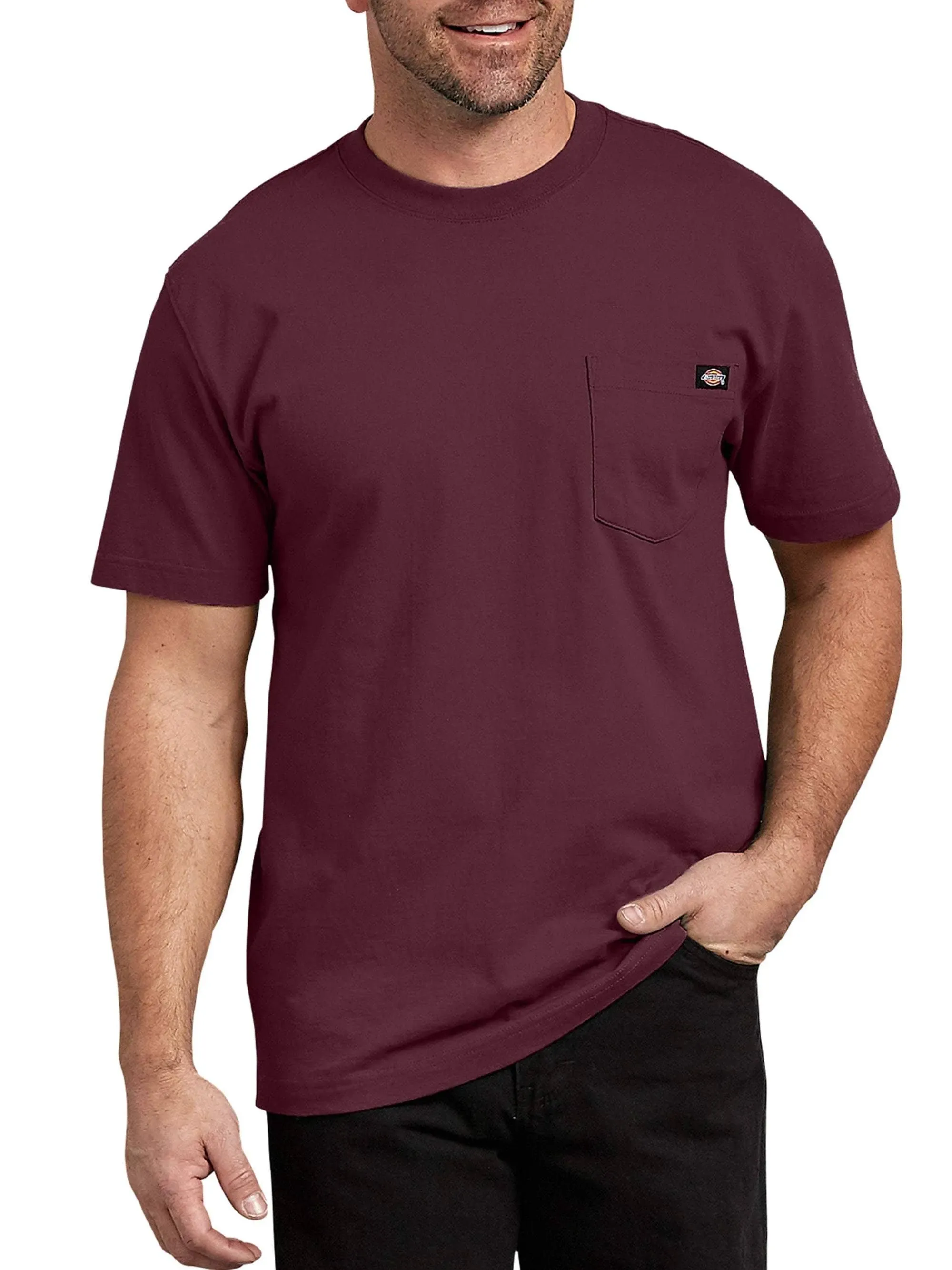 "Dickies Shirts: Men's WS450 BY Burgundy Crew Neck Heavyweight Short Sleeve Shirt "