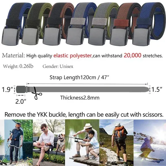 LionVII Elastic Belts Men Stretch Canvas Belt Durable Plastic Buckle for Work ...