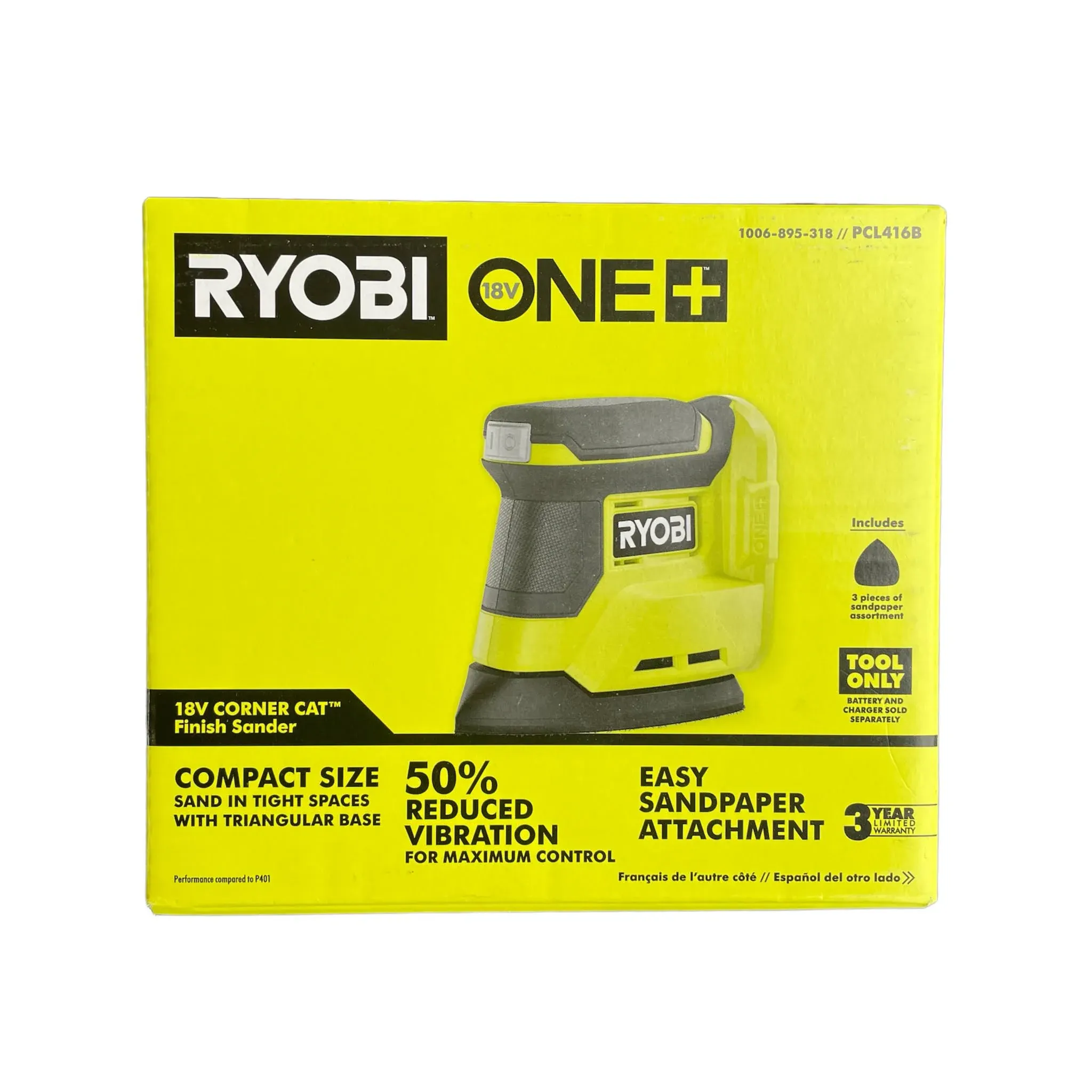 Ryobi One+ 18V Cordless Corner Cat Finish Sander (Tool Only)