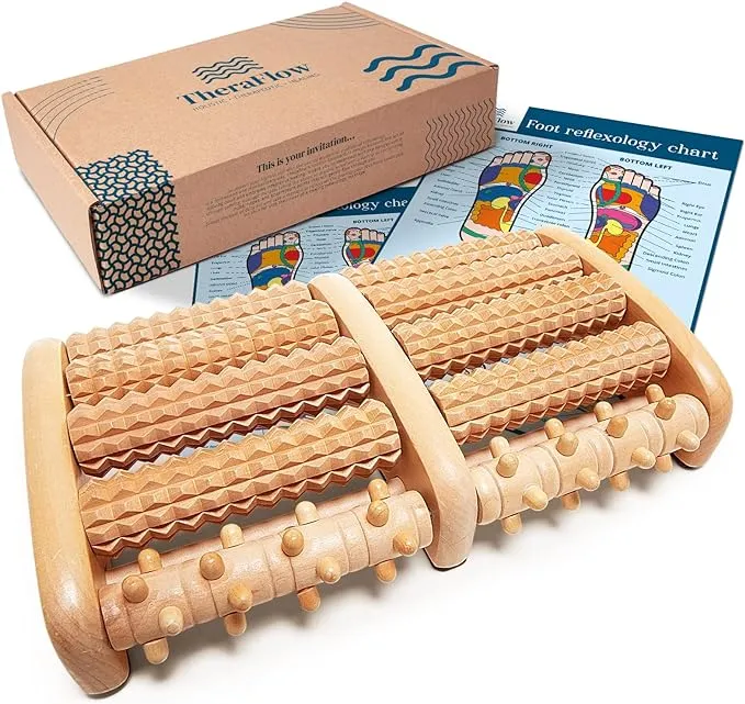 TheraFlow Wooden Foot Massager for Neuropathy, Foot Pain and Plantar Fasciitis Relief | Reflexology Feet Massager and Foot Massager for Plantar Fasciitis | Foot Roller for Planters Facetious Relief