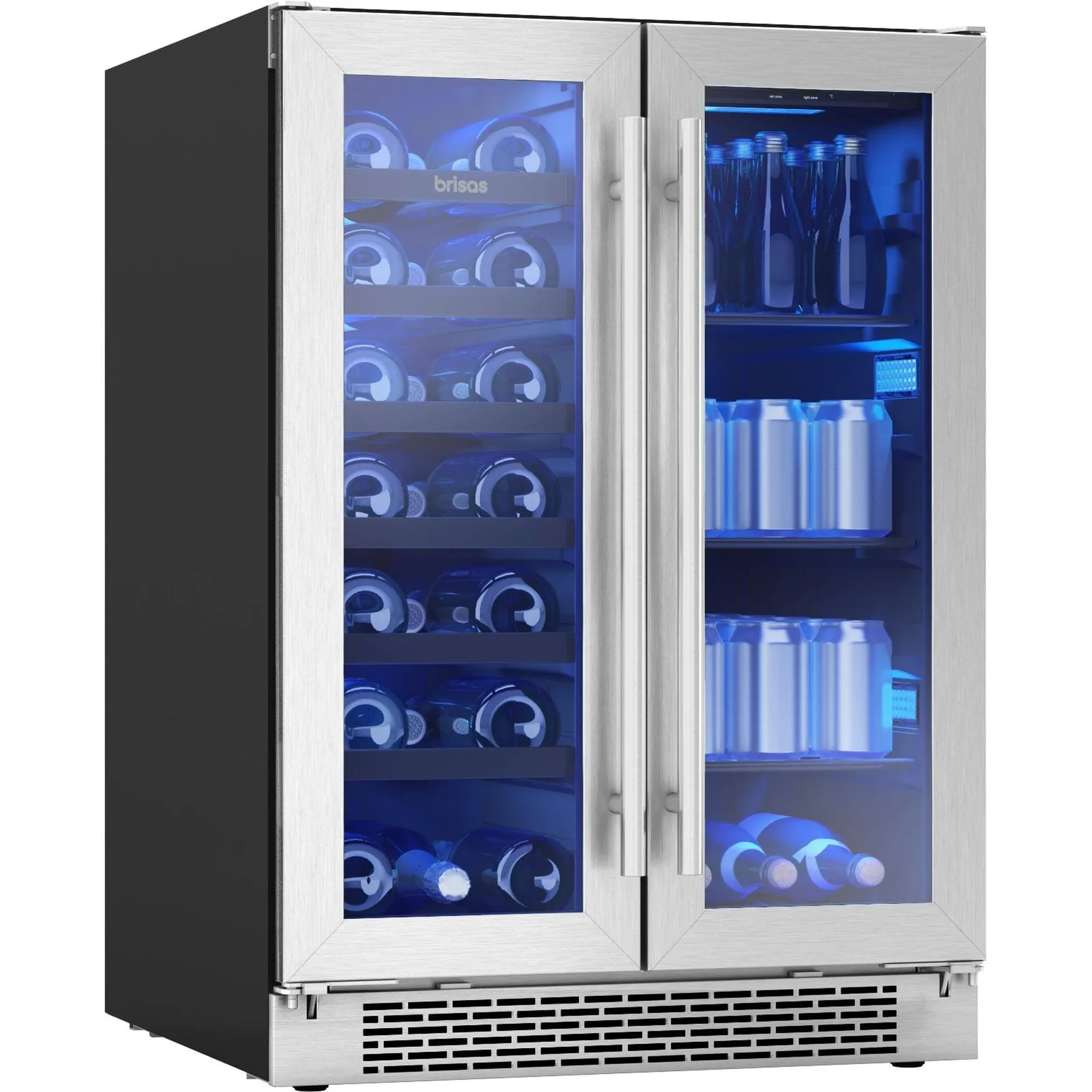 Brisas By Zephyr 24" Stainless Frame Dual Zone French Door Wine & Beverage Cooler - BWB24C32AG