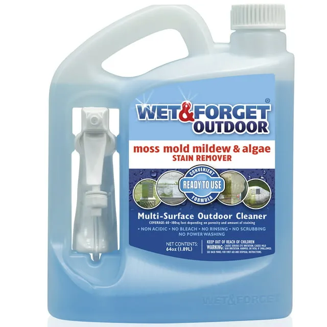 Wet & Forget Liquid Outdoor Surface Cleaner Ready to Use Moss Mold Mildew & Algae Stain Remover, Unscented