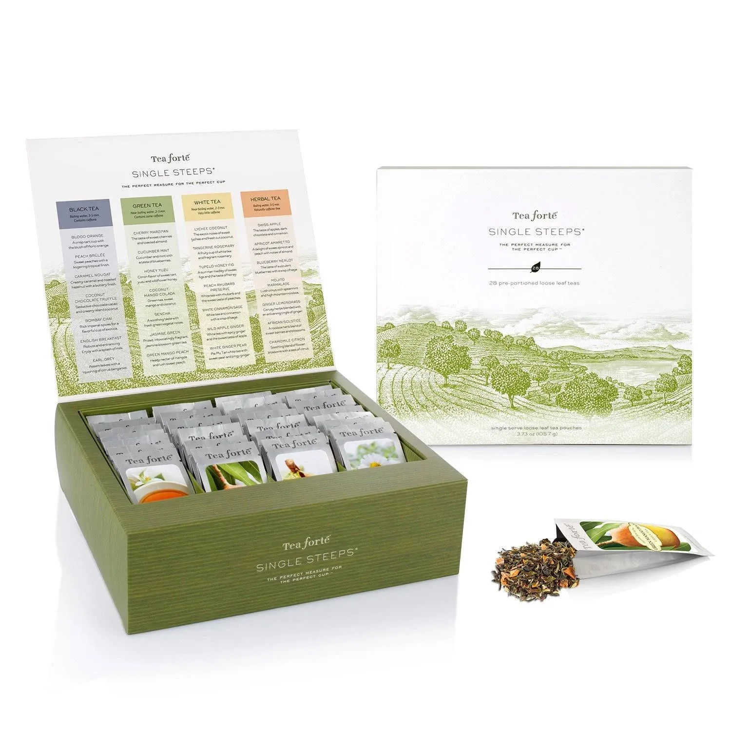 Tea Forté Single Steeps Loose Tea Sampler, Assorted Variety Tea Chest, 28