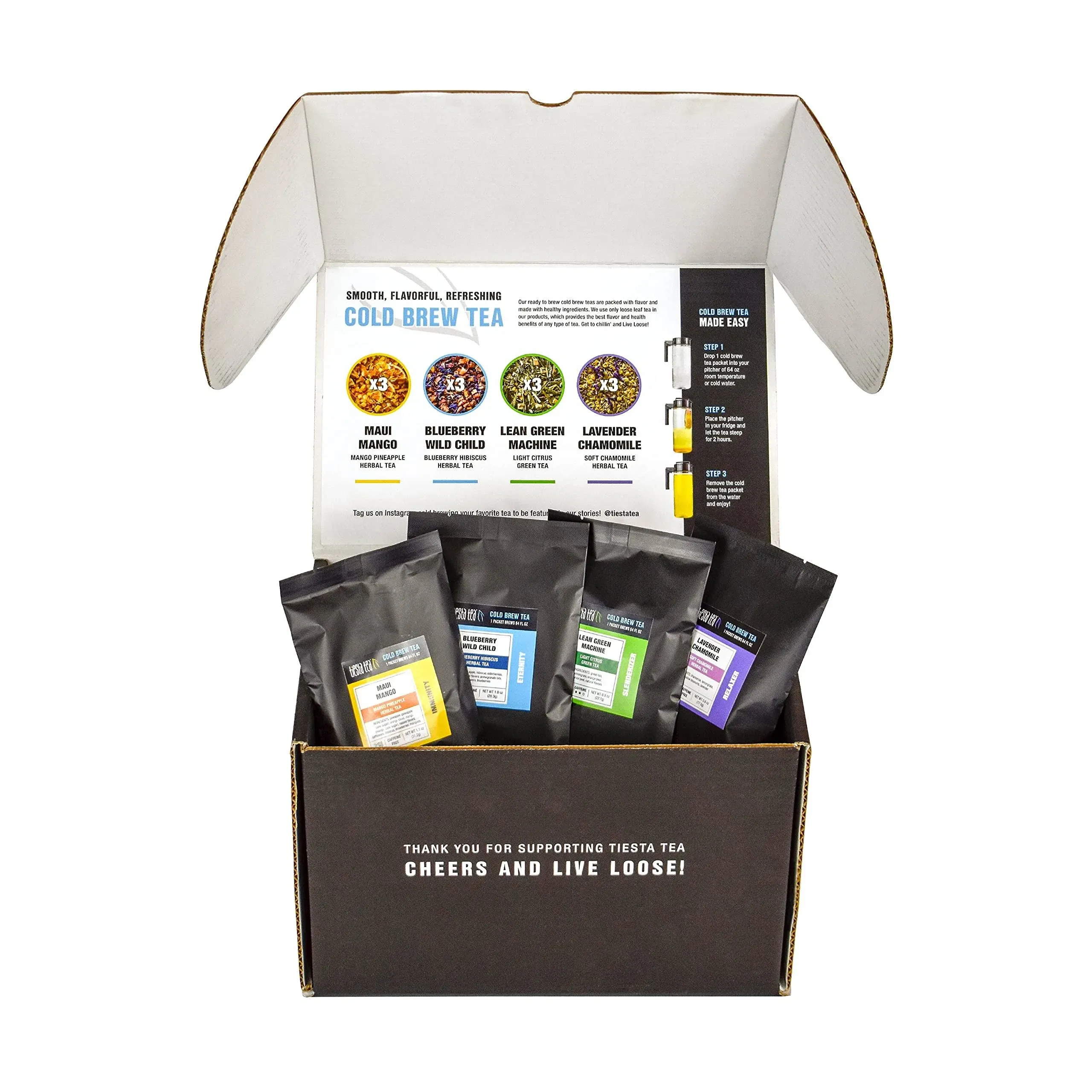 Tiesta Tea - 6 Pack Cold Brew Variety Tea - Premium Loose Leaf Tea Blend - Medium to Non Caffeinated Iced Tea - Assorted Tea Sample Set - Cold Brew Tea Packets - Brews 64oz Pitcher Per Bag (Pack of 6)