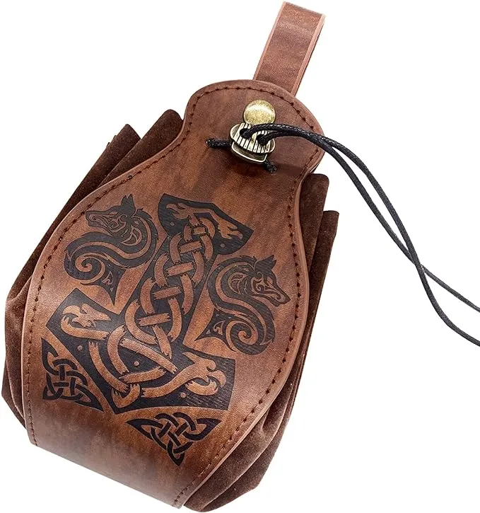 Renaissance Belt Pouch Leather Waist Pouch Medieval Pouch Drawstring Coin Pur...