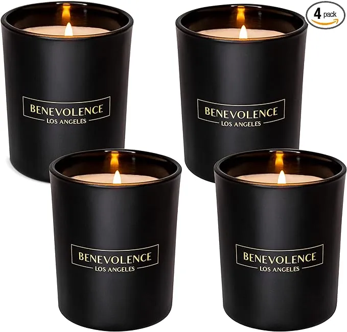 Benevolence LA Rose & Sandalwood Scented Candles and Midnight Black Decorative Matches in a Jar, Gift Set for Men and Women, Fall Candles (Candle & Matches, Gift Set)