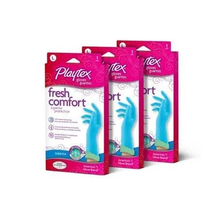 Playtex Fresh Comfort Gloves, Reusable Cleaning Gloves, Size Large, 3 Pairs