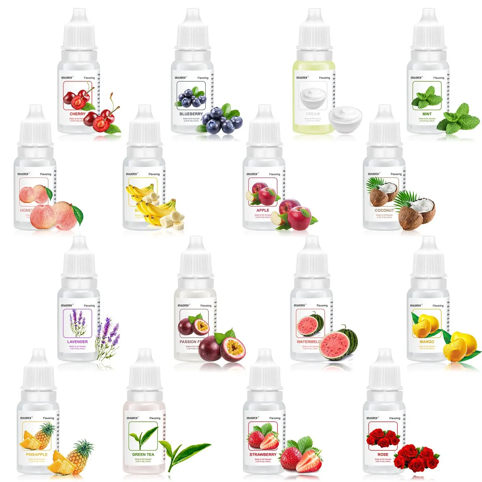 Food Flavoring Oil, 16 Pack 10ml Larger Size Lip Gloss Flavoring Oil, Candy Flavoring for Candy Making Cooking & Baking, Lip Blam Flavoring Oil Water & Oil Soluble Flavoring Extracts