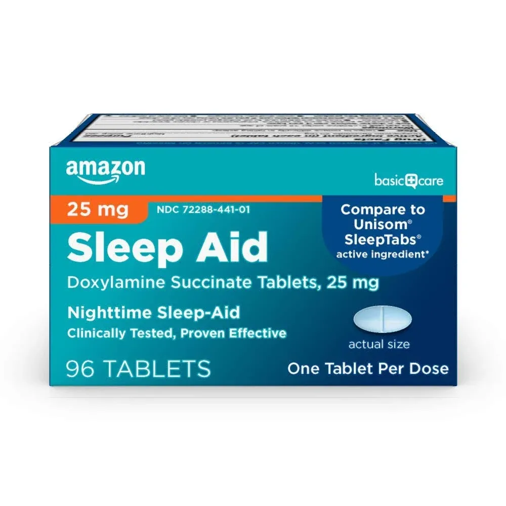 Basic Care Sleep Aid Tablets, Doxylamine Succinate 25 mg, Fall Asleep, 96 Count