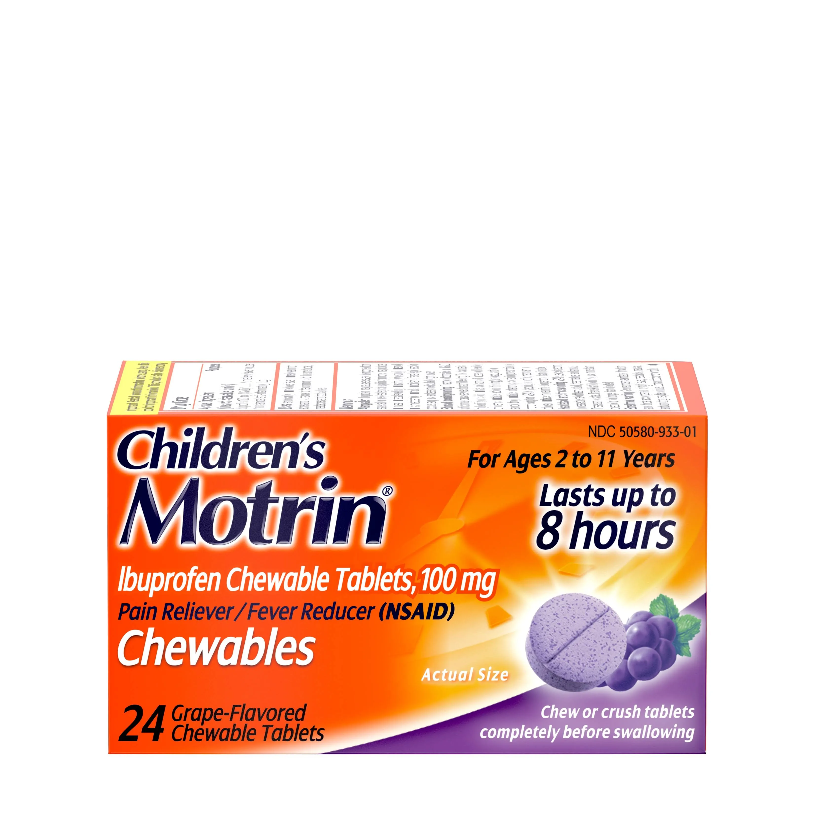 Motrin Ibuprofen, 100 mg, Grape Flavored, Children's, Chewable Tablets - 24 tablets