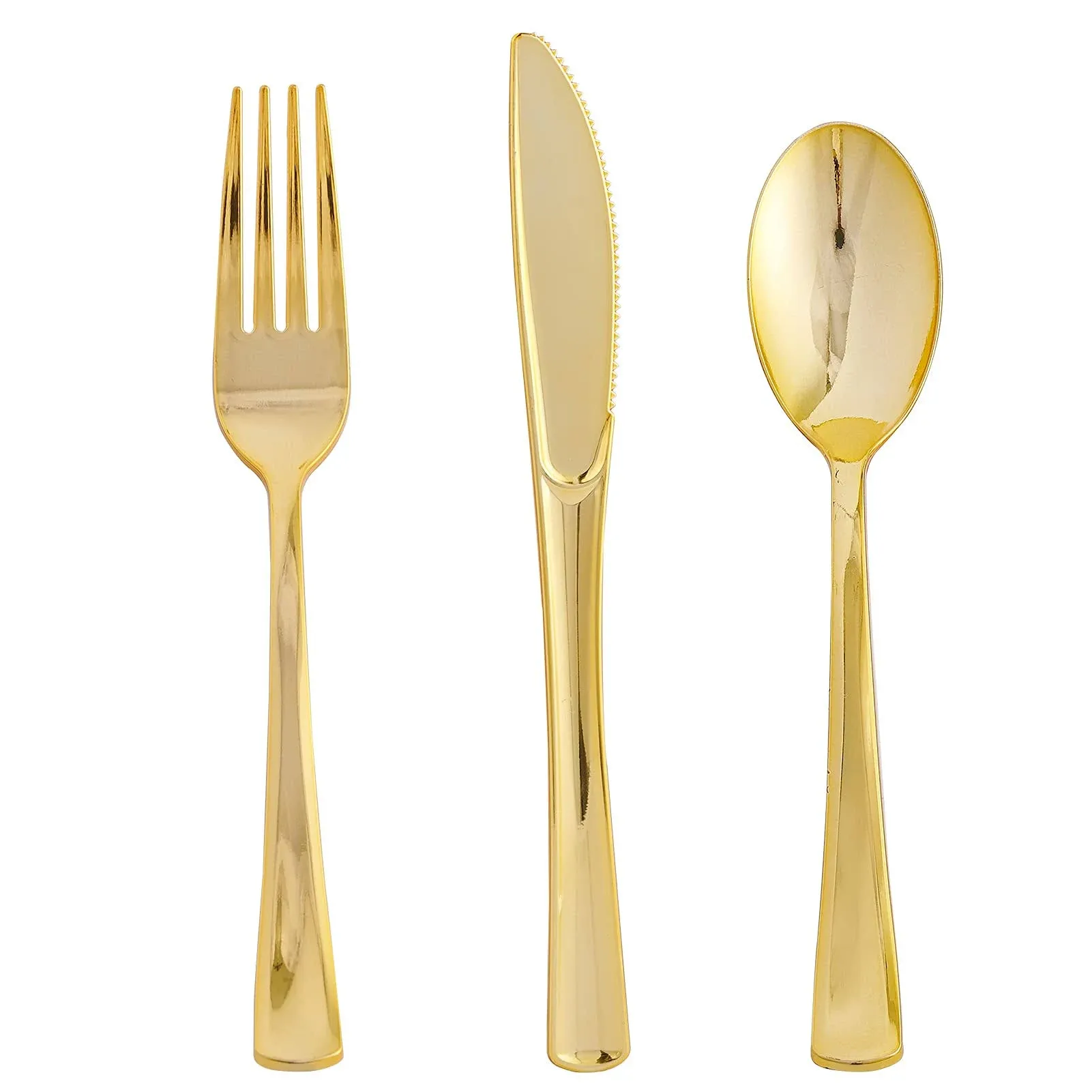 Focusline 75 Pack Gold Plastic Silverware Disposable Cutlery Set - 25 Forks, 25 ...