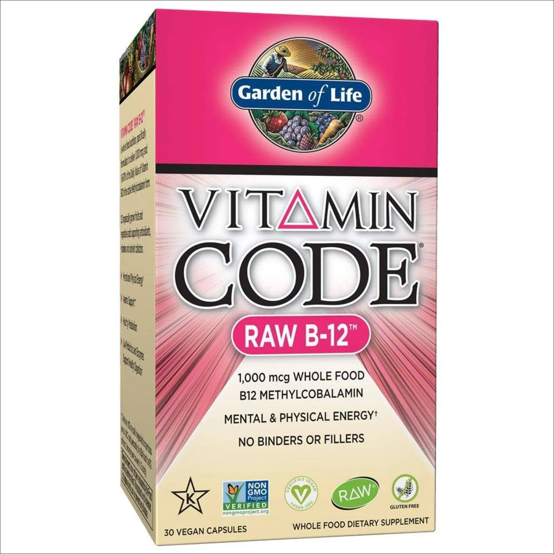 Garden of Life Vegan Vitamin B12 1000 mcg - Vitamin Code Raw B12 Whole Food Supplement, 30 Capsules