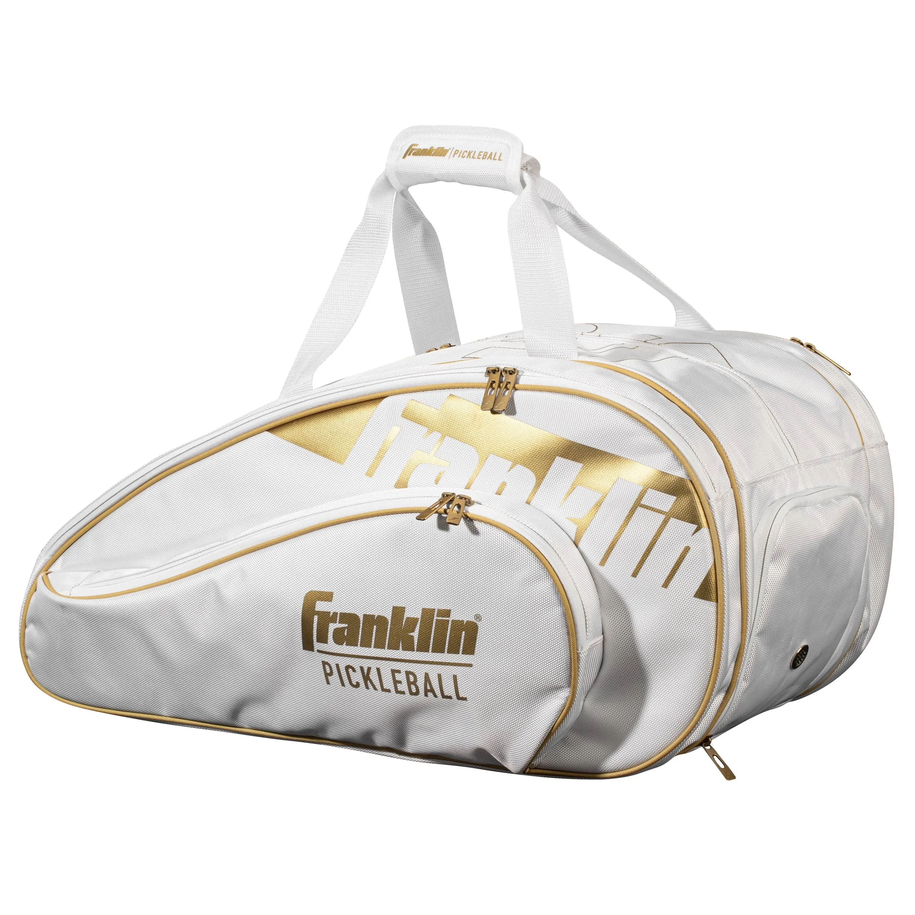 Franklin Sports Pickleball Paddle Bag - Pro Series Pickleball Bags for Paddles, Pickleballs, Gear + Equipment - Pickleball Paddle Bags for Men + Women - Perfect for Gear + Accessories,White/Gold