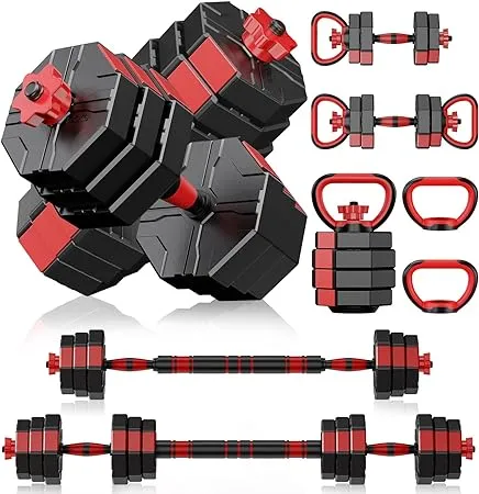 Prapark 4-in-1 Adjustable Dumbbell Set – Octagonal Anti-Roll Design, Non-Slip Grip, Versatile Weights with Barbell, Kettlebell, Push-Up Options – Home Gym Fitness Equipment for Men & Women