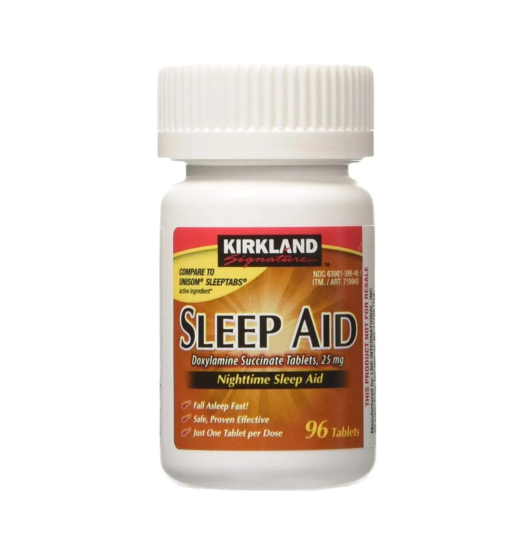 Kirkland Signature Sleep Aid sAYIii Doxylamine Succinate, 2 Pack (96 Tablets)