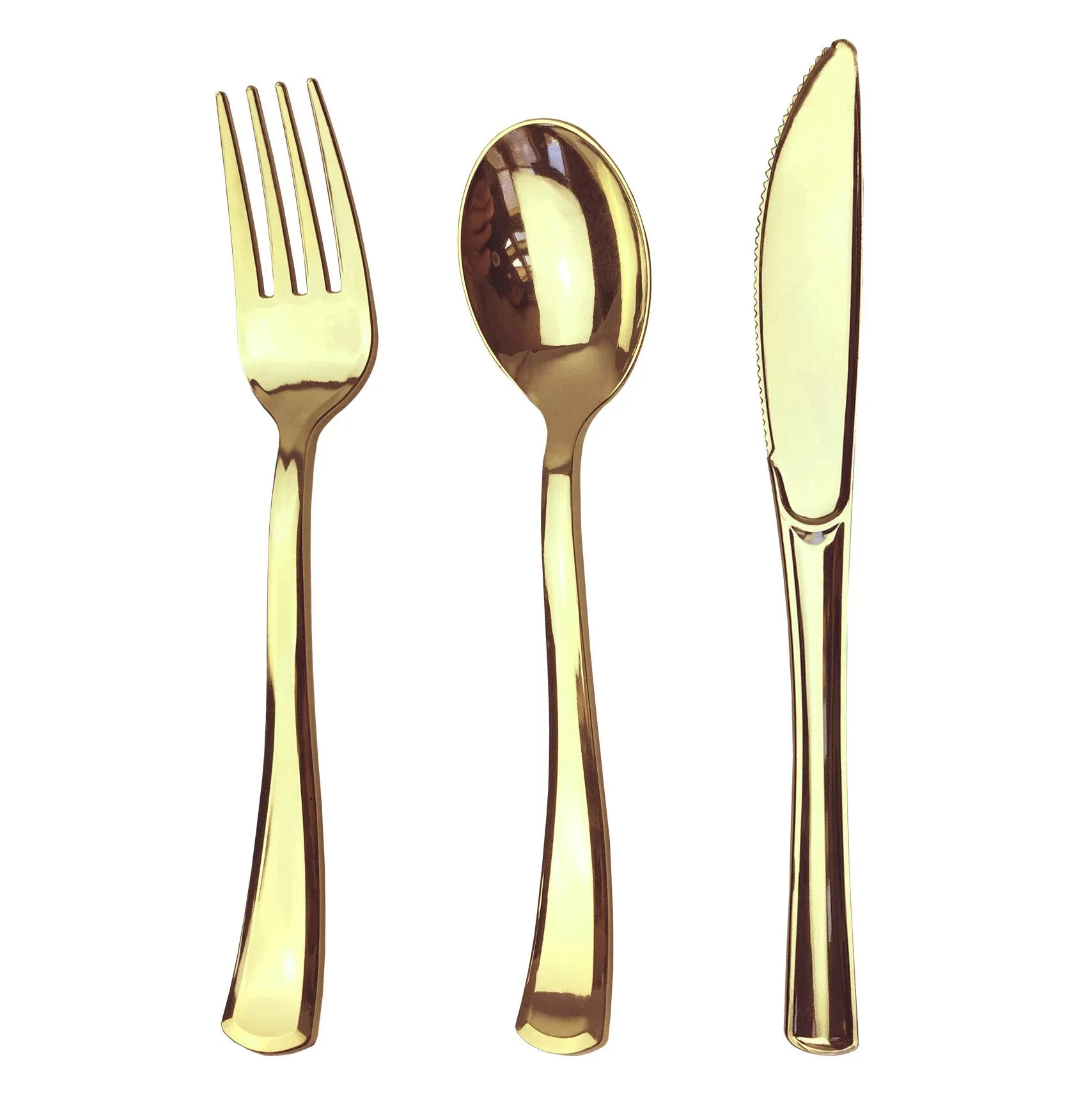 75 Piece Gold Plastic Silverware Set - Reusable & Recyclable - Gold Plastic Utensils for Weddings, Anniversaries, Showers, Parties - 25 Forks, 25 Spoons, 25 Knives - Elegant Cutlery by JL Prime