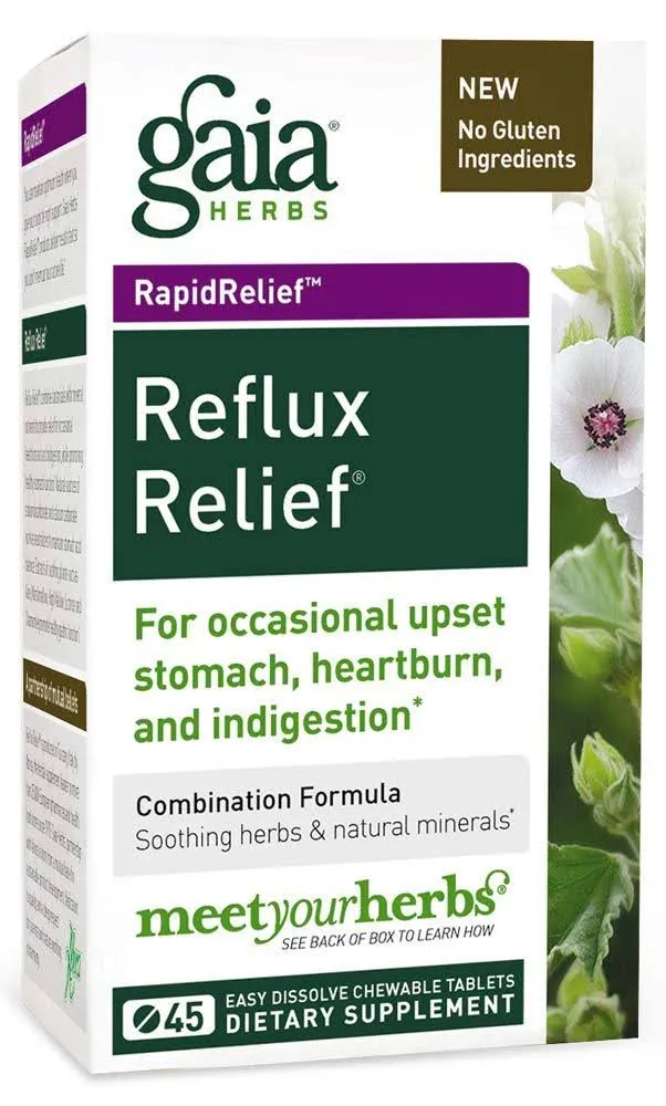 Gaia Herbs RapidRelief Reflux Relief Tablets, 45 Count