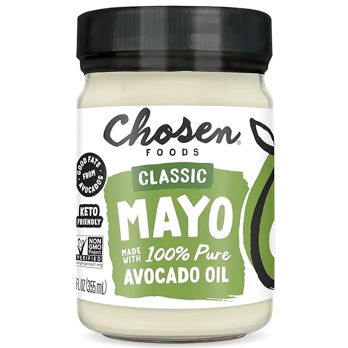 Chosen Foods 100% Avocado Oil-Based Classic Mayonnaise, Gluten & Dairy Free, Low-Carb, Keto & Paleo Diet Friendly, Mayo for Sandwiches, Dressings and Sauces, Made with Cage Free Eggs (12 fl oz)