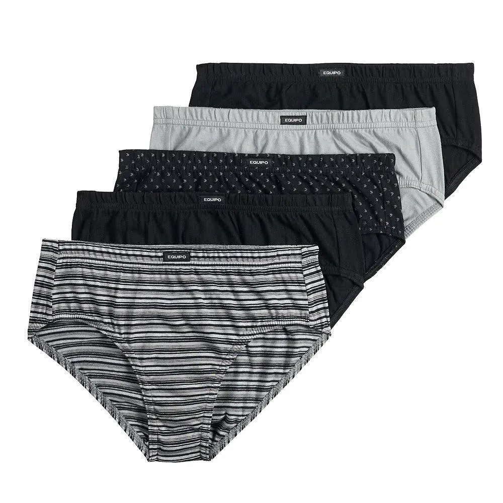 Men&#039;s Equipo 5-Pack Low Rise Briefs (Gray-Black) No Fly Premium Cotton Large