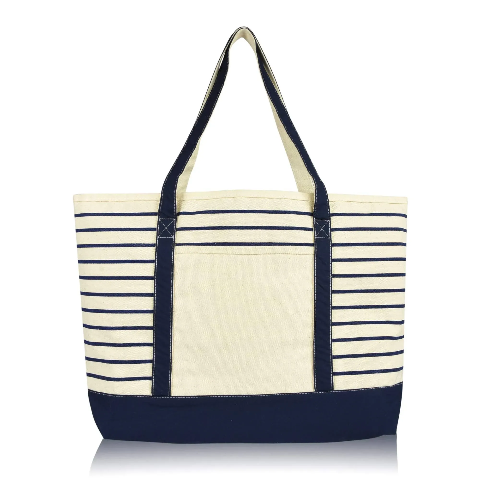 Dalix Small Stripe Tote Deluxe Shoulder Bag Cotton Canvas in Navy Blue