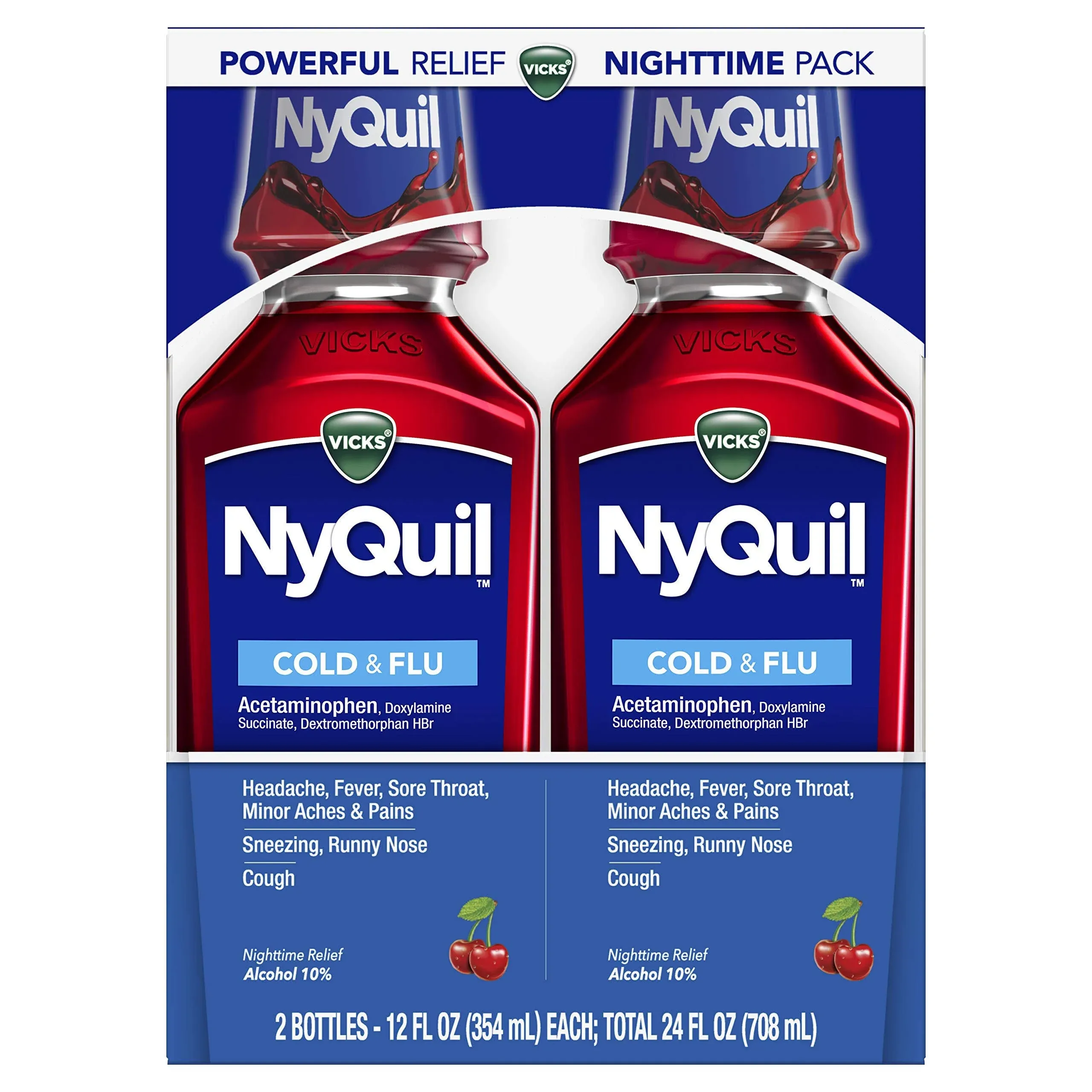 Vicks Nyquil Cold & Flu Relief Liquid Cherry - Twin-Pack