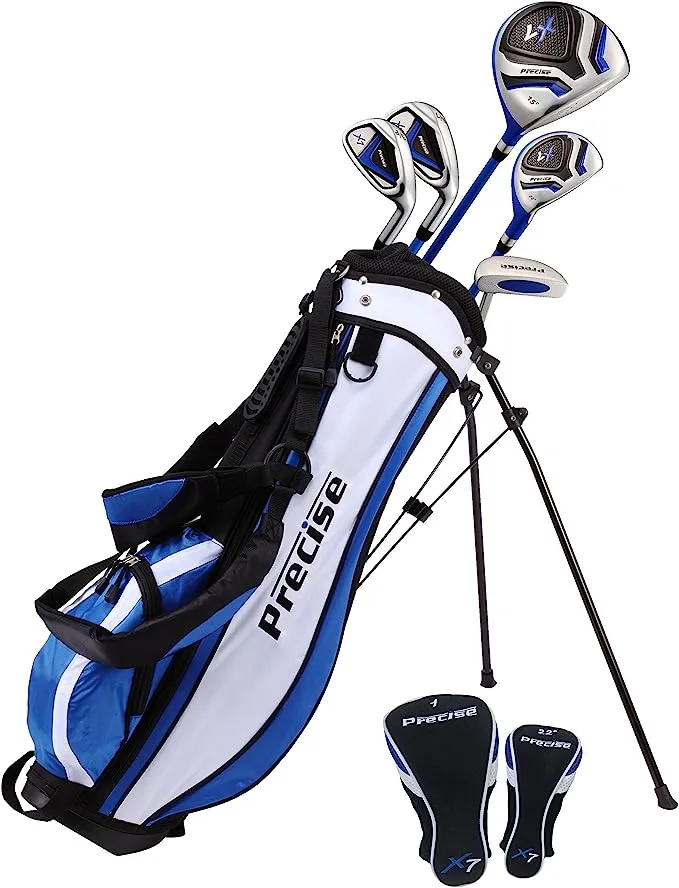 (Right Hand, Blue Ages 9-12) - PreciseGolf Co. Precise X7 Junior Complete Golf Club Set for Children Kids - 3 Age Groups Boys & Girls