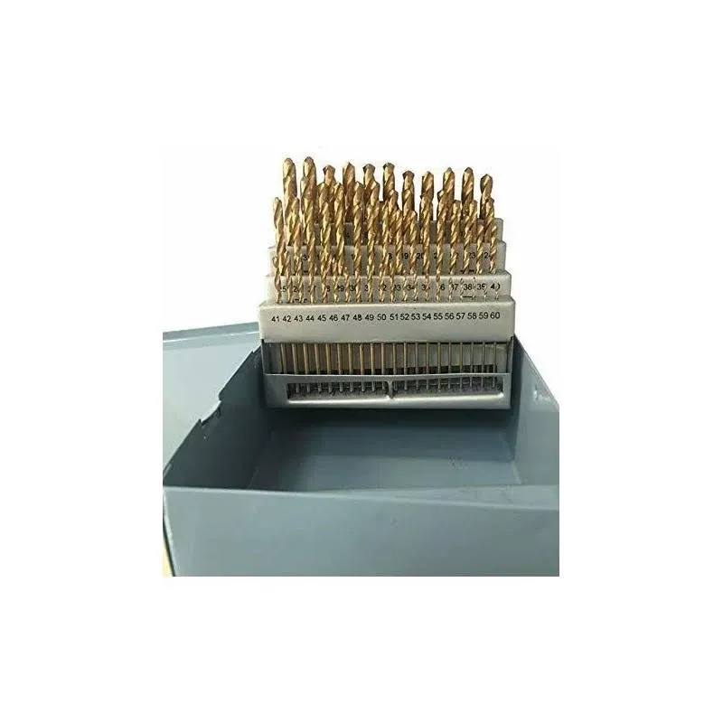 60 Piece 1#-60# Titanium Nitride Coated Numbered Drill Bit Set High Speed Steel 