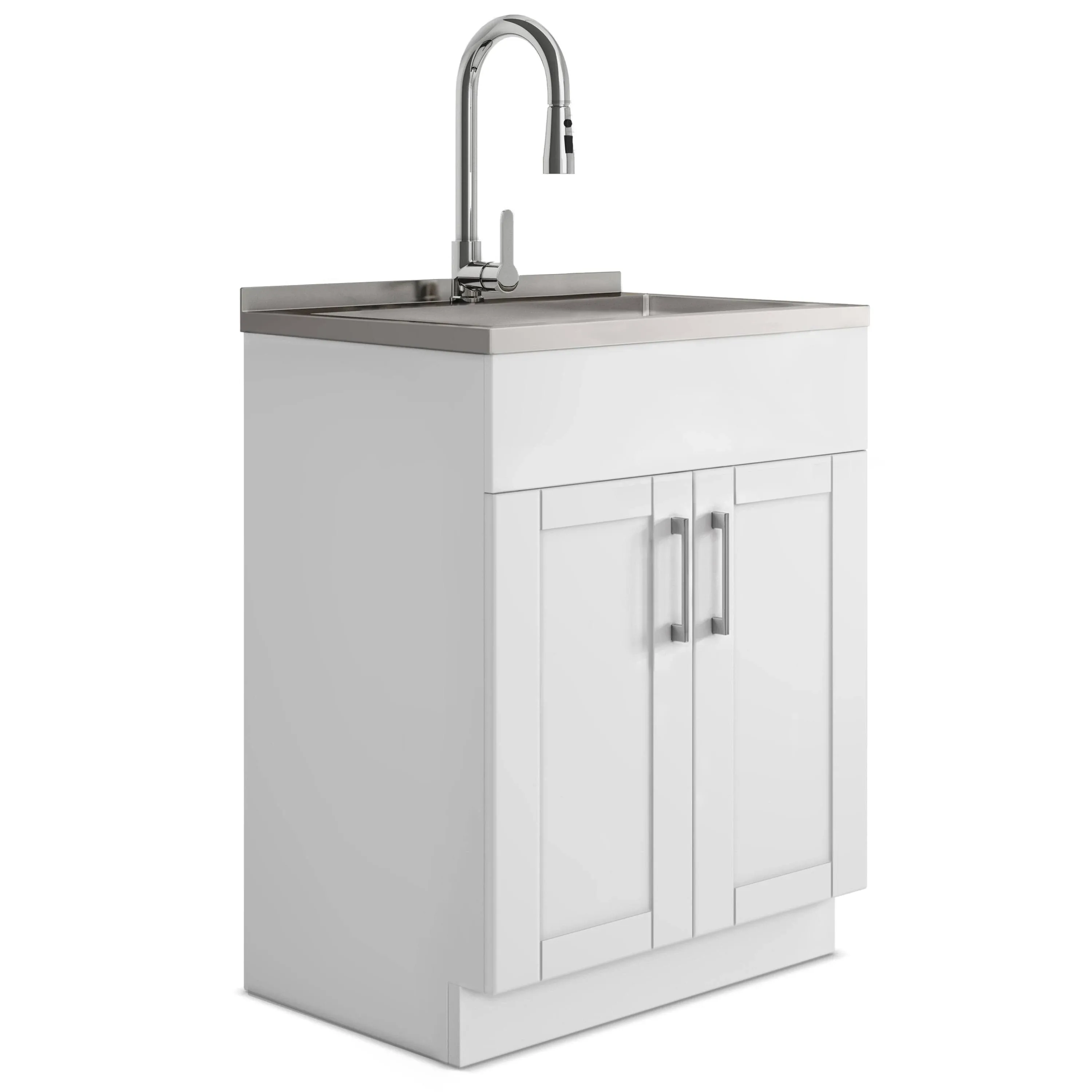 Simpli Home AXCLDYMWS28-SS Modern Wide Shaker 28 inch Laundry Cabinet with Faucet and Stainless Steel Sink