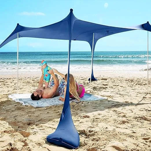 Sun Ninja Pop Up Royal Blue Beach Tent Upf50+ with Shovel Pegs Stability Poles