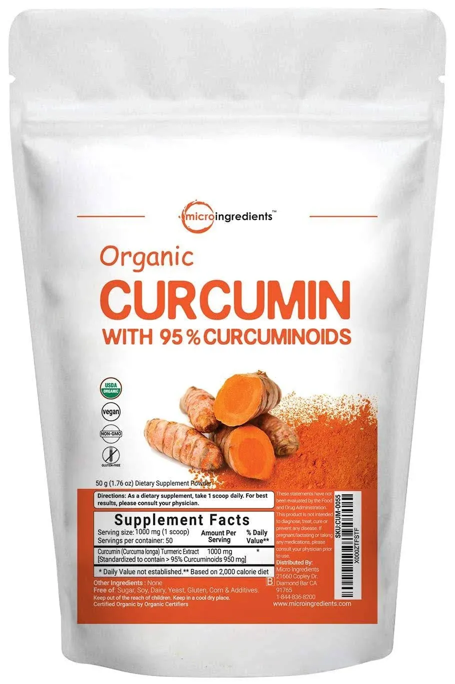 Micro Ingredients Organic Curcumin 95% (Turmeric Extract) Powder, 50 Grams