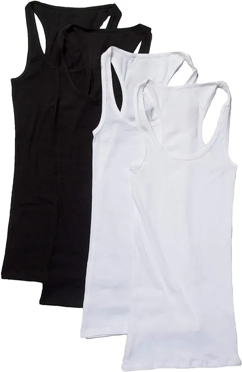 Zenana Outfitters 4 Pack Womens Basic Ribbed Racerback Tank Top