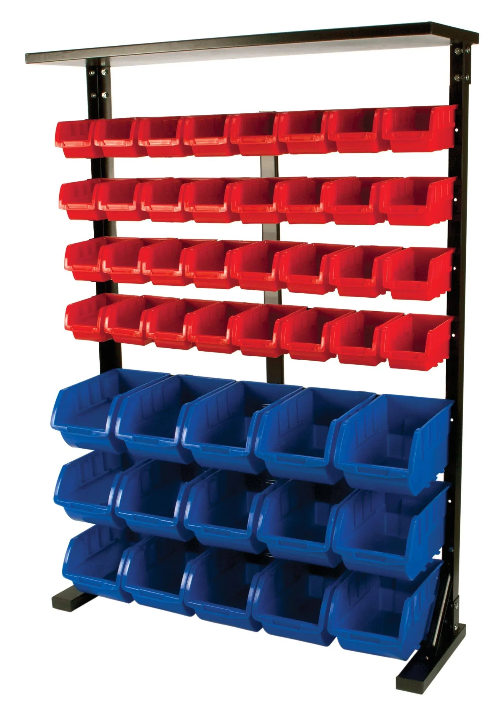 METAL STORAGE RACK W/PLASTIC STORAGE BINS