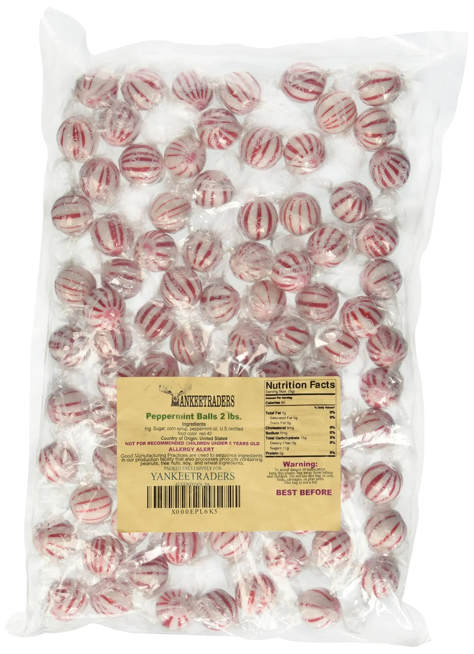 Yankee Traders Hard Candy Balls, Peppermint Striped, 2 Pound