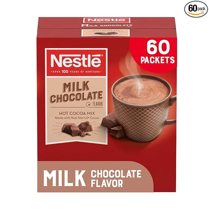 Nestle Hot Chocolate Packets, Milk Chocolate Flavor Hot Cocoa Mix, Made with Real Cocoa, 0.71 oz Sachets, Bulk Pack (60 Count)