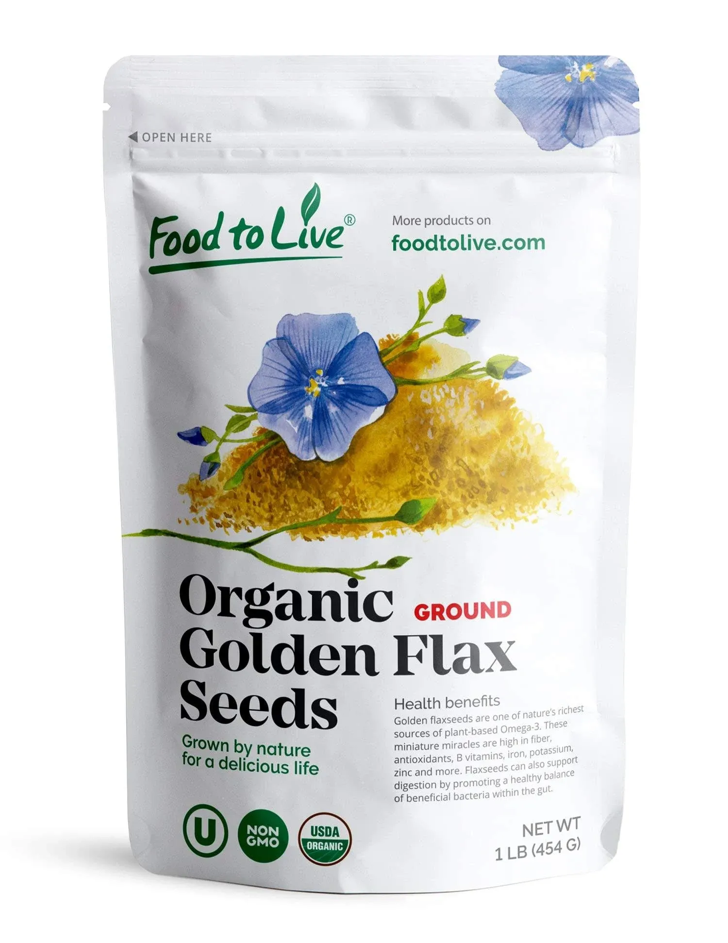 Food to Live Organic Golden Flaxseed, 1 Pound – Whole, Non-GMO, Kosher, Raw, Vegan, Bulk