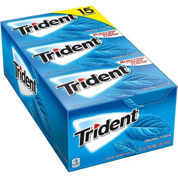 Trident Sugar Free Gum with Xylitol, Original Flavor - 15 pack, 14 count each